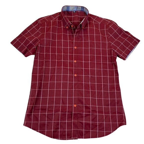 Mens Shirt Size 2XL Button Down Short Sleeve Casual Red Checkered Classic - Picture 1 of 7
